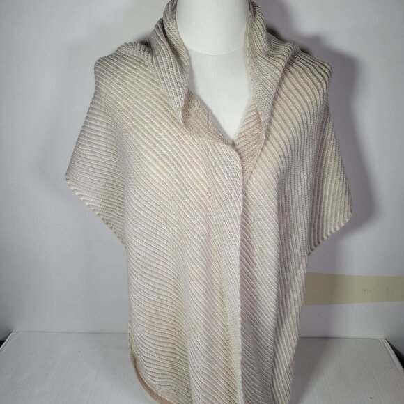Calvin Klein Beige & Cream Striped Acrylic Knit Scarf Wrap - Picture 2 of 6